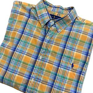 Ralph Lauren Button Front Pocket Plaid‎ Shirt 100% Cotton Orange Mens Size XXL